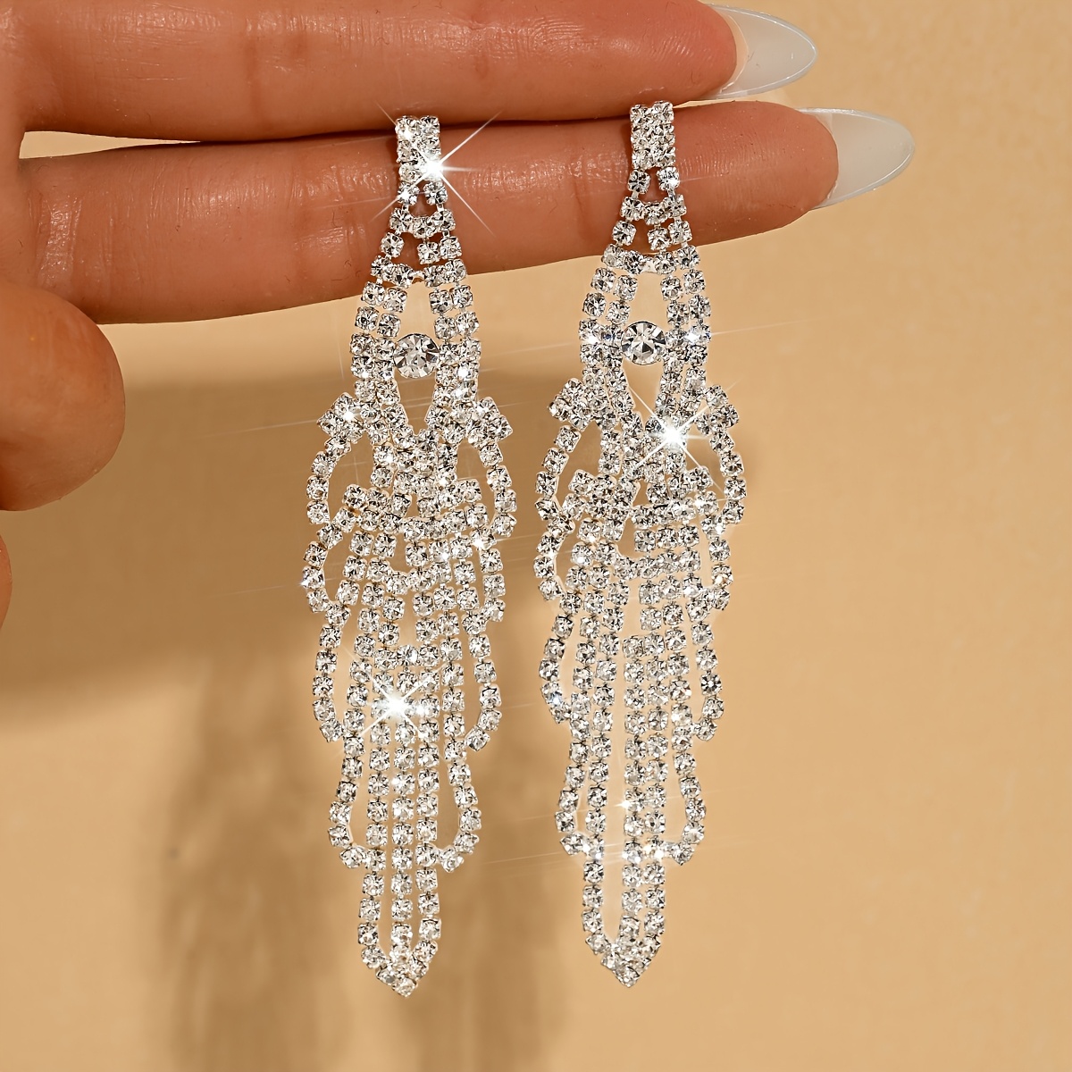 Women's Elegant Rhinestone Tassel Dangle Earrings